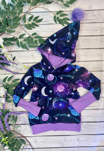 Glitter Galaxy Colorblock Hoodie with Pixie Hood