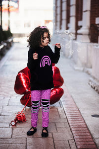 Black Raglan Hoodie with Hot Pink Rainbow Glitter Applique