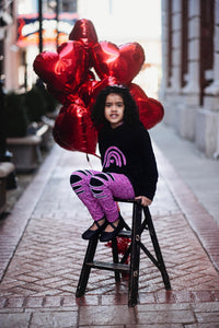 Black Raglan Hoodie with Hot Pink Rainbow Glitter Applique