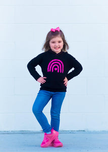 Black Raglan Hoodie with Hot Pink Rainbow Glitter Applique