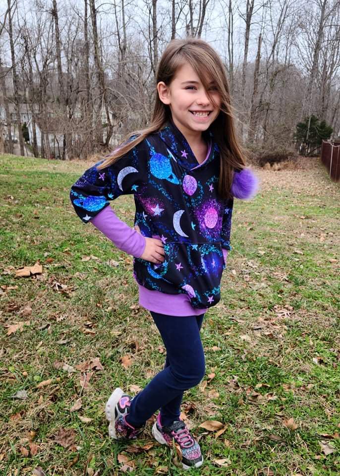 Glitter Galaxy Colorblock Hoodie with Pixie Hood