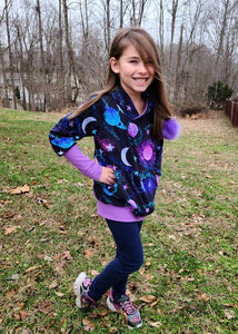 Glitter Galaxy Colorblock Hoodie with Pixie Hood