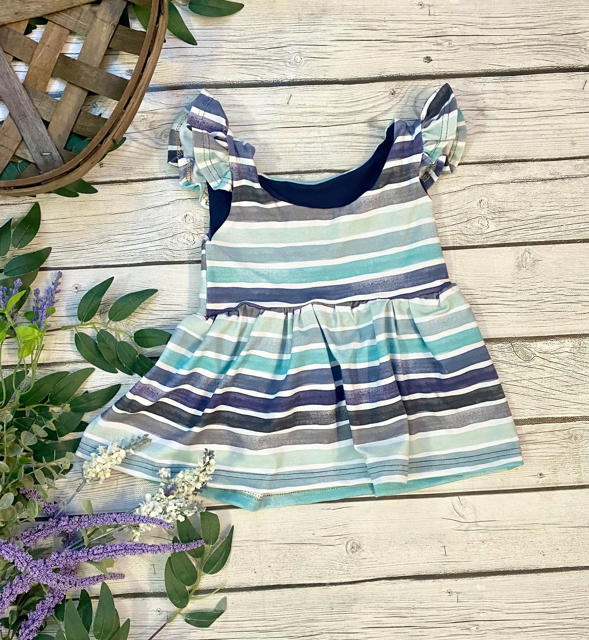 Cool Tone Stripe Flutter Peplum