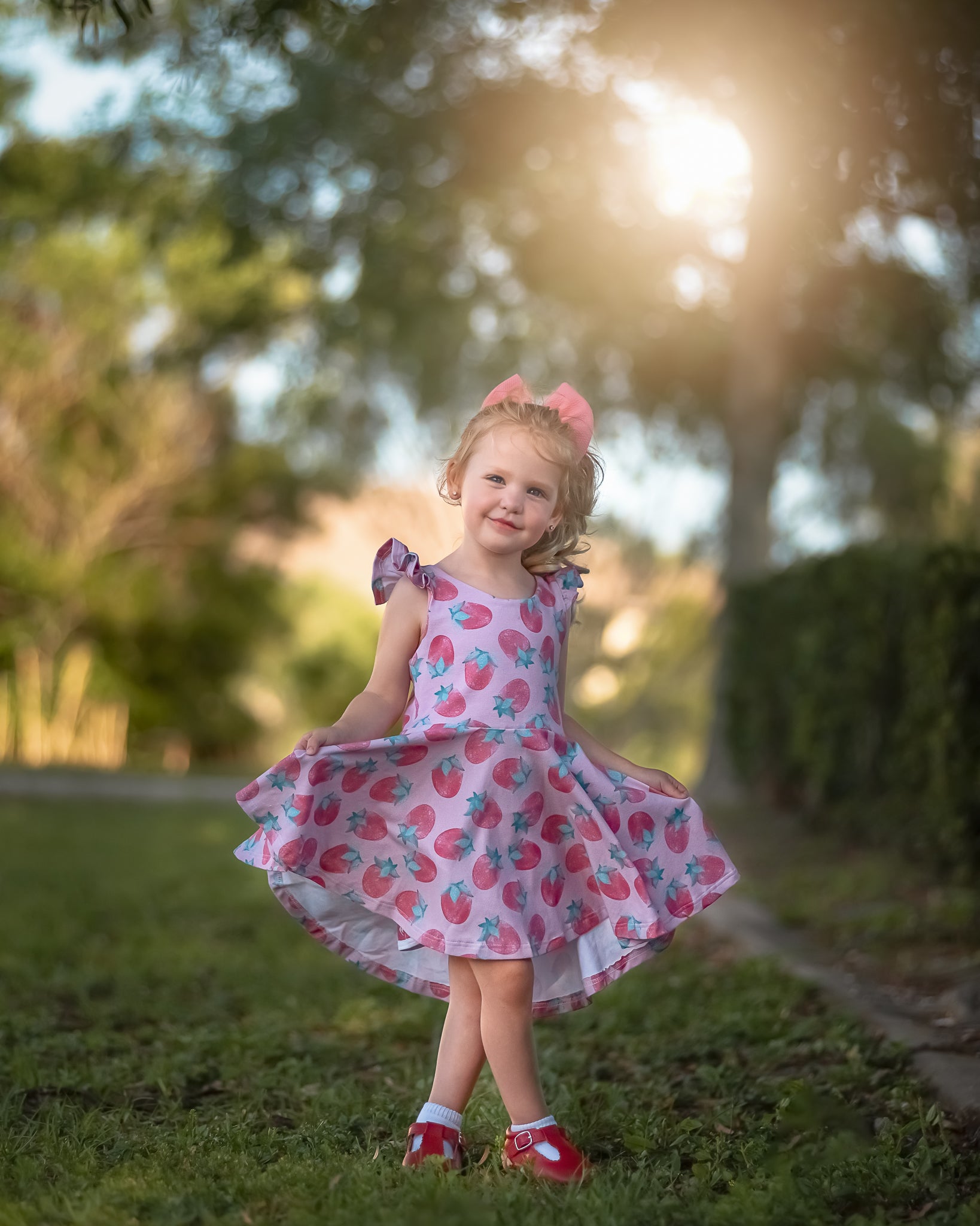 Strawberry Tie Back Hi Low Circle Skirt Peplum