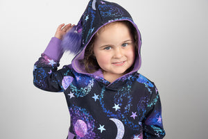 Glitter Galaxy Colorblock Hoodie with Pixie Hood