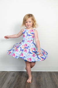 Rainbow Dinosaur Open Back Summer Twirl Grow With Me Dress