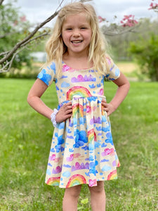 Yellow Watercolor Clouds and Rainbow Dress