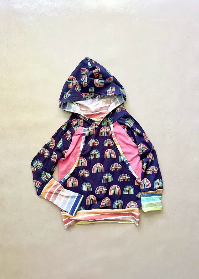 Navy Watercolor Rainbow Pass Through Pocket Hoodie